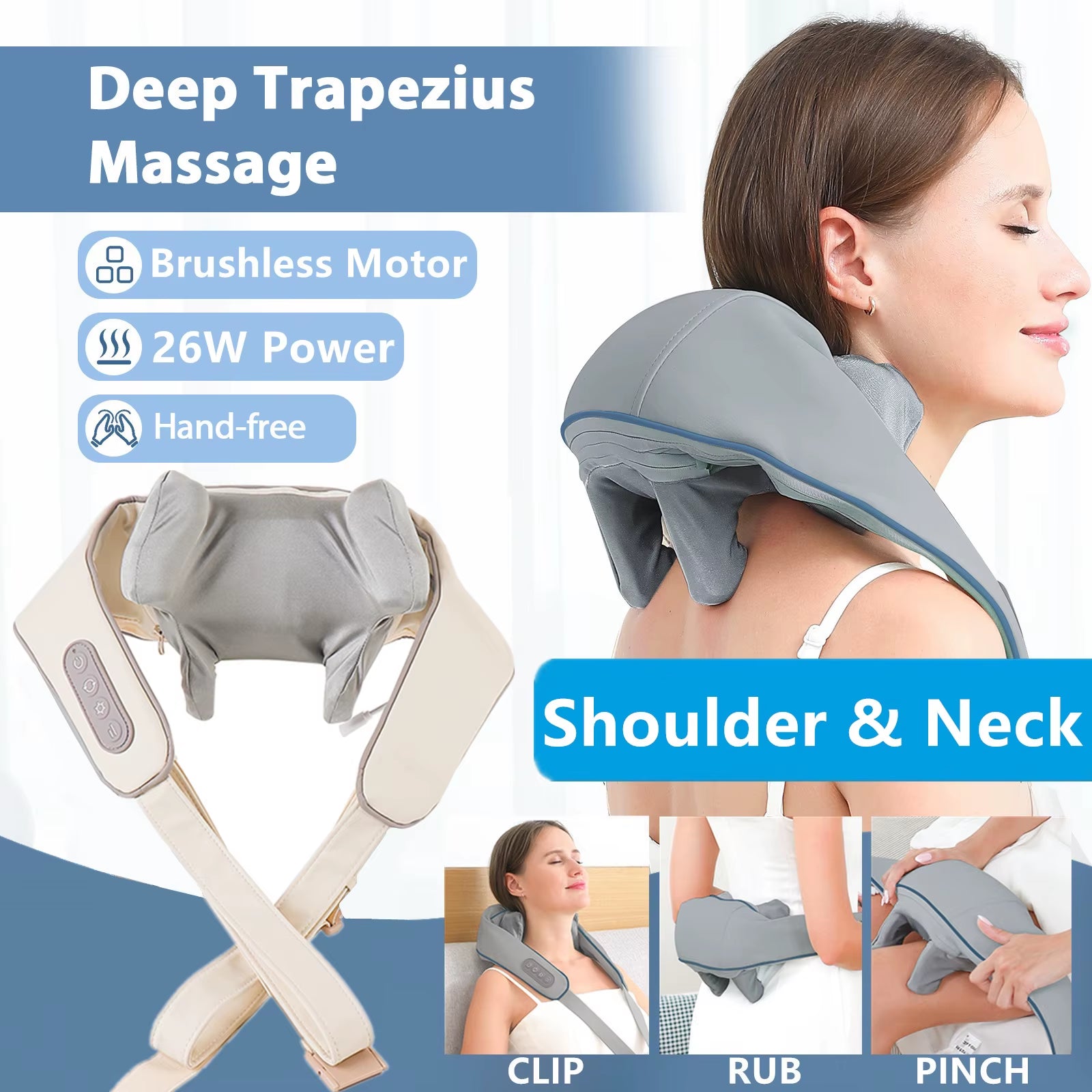 Foreverlily-Masajeador Inalámbrico Para Cuello Y Hombros, Chal De Masaje Para Amasar Hombros Y Espalda, Masajeador Cervical Para Cuello Trapezius, 26W